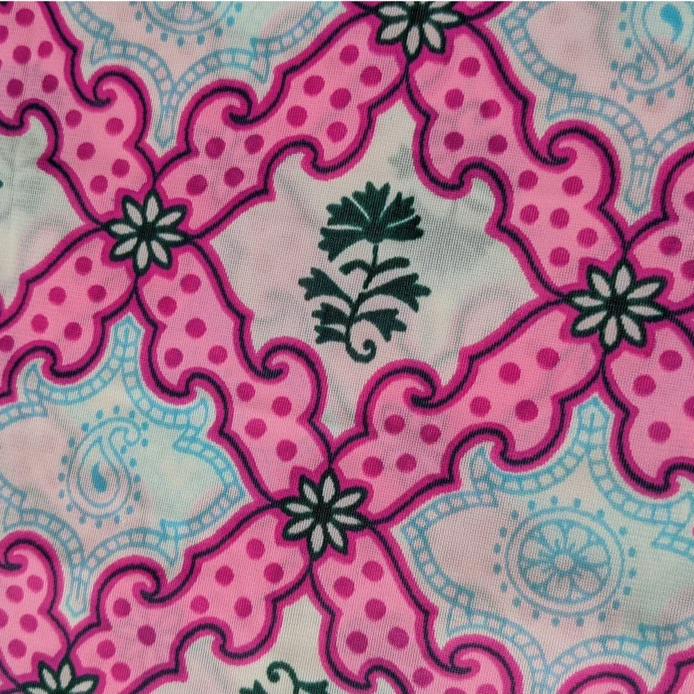 Vintage‎ 60's Psychedelic Fabric, Funky Pink Blue Green Demask, 40